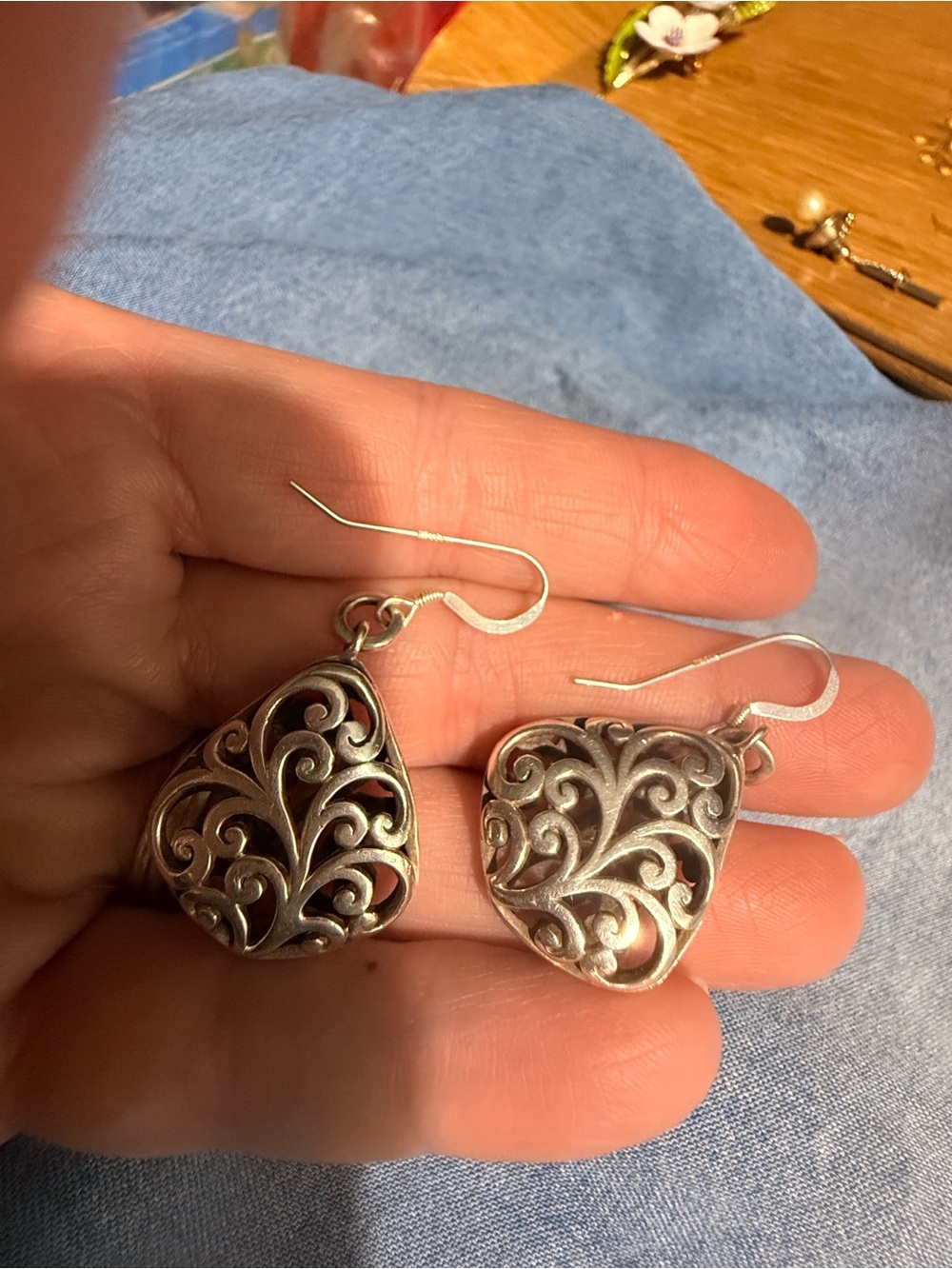Filigree Style Look Sterling Silver 925 Dangle Pierced EARRINGS